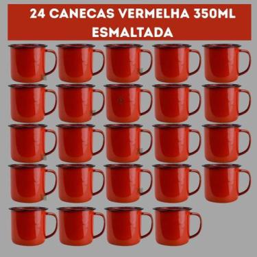 Imagem de Kit 24 Caneca VERMELHA 350ml Esmaltada Copo Vintage Café Chá - NoBrand