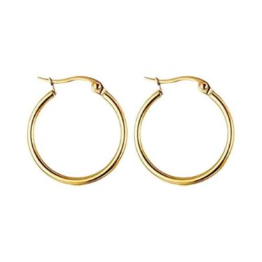 Imagem de Brincos De Argola Femininos Em Aço Inoxidável Prateado Com Banho De Ou