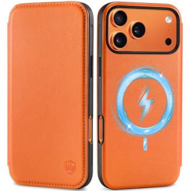 Imagem de SHIELDON Carteira fina para iPhone 17 Pro Max 6,9 polegadas 2025 | couro legítimo, carregamento sem fio, fecho magnético fólio, suporte de cartão de crédito com bloqueio de RFID, capa de telefone à