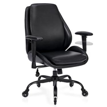 Imagem de BEWISHOME Cadeira de mesa de escritório em casa, cadeira de escritório executiva ergonômica, cadeira de jogos de couro de altura ajustável com apoios de braço ajustáveis, cadeira de mesa giratória