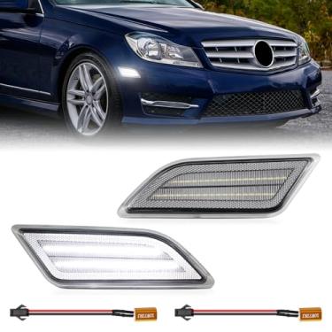 Imagem de Luzes de LED brancas com lentes transparentes para Mercedes Benz W204 LCI C250 C300 C350 C-Class Sedan Coupe 2012-2014, 2 peças indicadoras de para-choque dianteiro