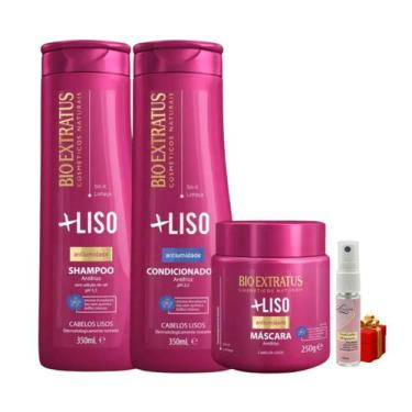 Imagem de Kit Mais liso 1 Shampoo 1 Condicionador 350ml 1 máscara 250ml BioExtra