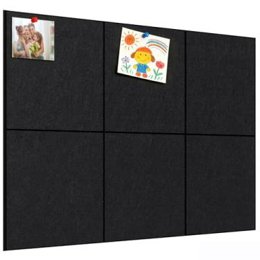 Imagem de xydstay Quadro grande de cortiça, quadro de avisos preto 91 cm x 61 cm, pacote com 6 azulejos de parede de feltro com 35 pinos, quadros de pinos para escritório, casa e sala de aula