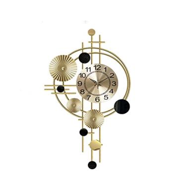 Imagem de Relógio de parede nórdico moderno breve decoração de sala de estar arte silenciosa ouro folha de lótus design relógio pendurado decoração