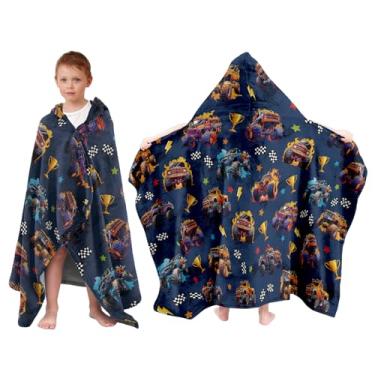 Imagem de JOPJOLIW Toalha com capuz Monster Truck para crianças - Poncho de flanela vestível de 76 cm x 127 cm, caminhões, toalhas de praia infantis para piscina, viagens, natação - Presente de aniversário de