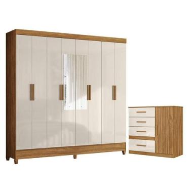 Imagem de Guarda Roupa Casal Marajó com Espelho e Cômoda Vênus Freijó Off White 