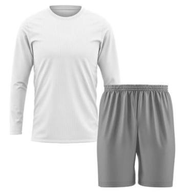 Imagem de Kit Calção Short Futebol Basquete Cinza + Manga Longa Masculina Segunda Pele Dry-Masculino