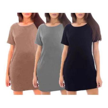 Imagem de Kit com 3 Vestidos Estilo Camiseta Feminino Casual Básico - Slim Fitne