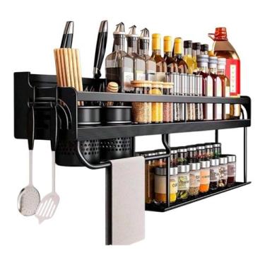 Imagem de Porta Temperos Condimentos Organizador Suspenso Cozinha Cor:Preto - 3K