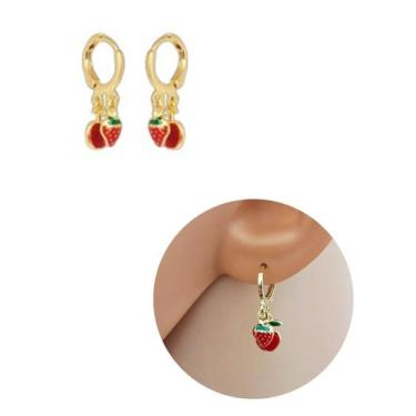 Imagem de Brinco Infantil Frutinhas Morango e Maçã Folheado Ouro - MIXFOLHEADOS