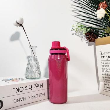 Imagem de Garrafa Térmica 500ml em Aço Inoxidável com Glitter Mantém Quente e Frio, Tampa Rosqueável com Alça, Garrafa Térmica Portátil para Água, Café e Bebidas (ROSA PINK)