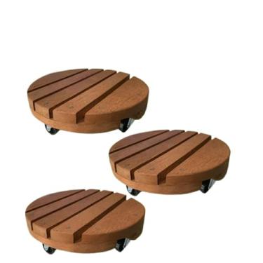 Imagem de Kit Suporte Botijão De Gás Vaso De Planta Com Rodinha Redondo De Madeira(3 unidade)