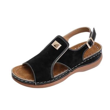 Imagem de Sandálias femininas vazadas Baotou com metade inferior grossa salto plataforma sapatos casuais confortáveis feitos de material PU, Preto, 39