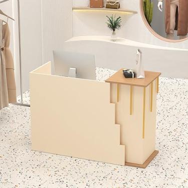 Imagem de Mesa de recepção multiuso moderna com gaveta com trava para escritório, saguão, salão de beleza, loja de roupas - preto e branco elegante, 80 x 45 x 90 cm, solução para economia de espaço
