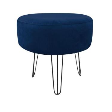 Imagem de Puff Banqueta Rio Redondo Suede Azul Marinho Pés de Aço Aramado - D'Ro