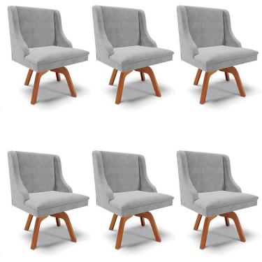 Imagem de Kit 6 Cadeiras Estofadas Giratória Para Sala De Jantar Lia Suede Cinza - Ibiza