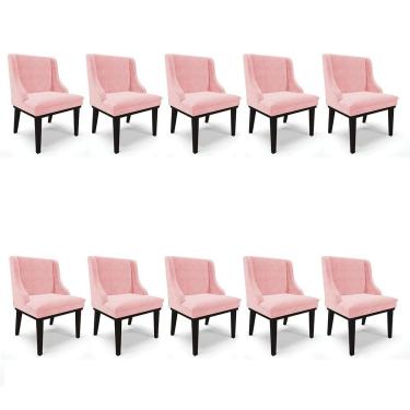 Imagem de Kit 10 Cadeiras De Jantar Base Madeira Preto Rosa Bebê