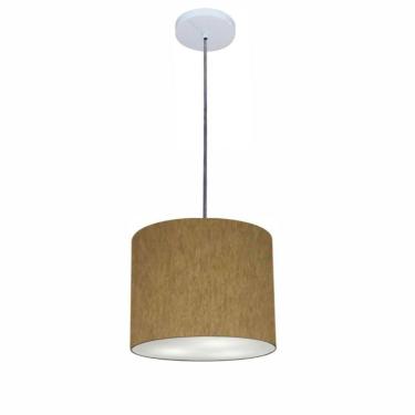 Imagem de Lustre Luminária Pendente Vivare Free Lux Pe-4107br Cúpula Em Tecido 25x20cm Cáqui Canopla Branca E Fio Cristal