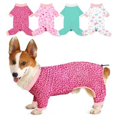 Imagem de Bienbee Pijamas para cães, pacote com 4 roupas fofas e macias para cachorros, pijamas, pijamas, roupa ajustável, respirável e elástica para cães pequenos, médios e grandes, meninas e meninos (leopardo