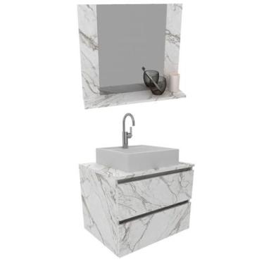 Imagem de Conjunto Para Banheiro Armarios Com Cuba E Espelho BN9 Marmore Branco 