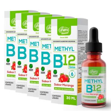 Imagem de Kit 5 Vitamina B12 Methyl Em Gotas Unilife Morango 30 Ml