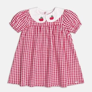 Imagem de Vestido Bebê Menina Xadrez Gola Branca Patch Cereja Momi-Feminino