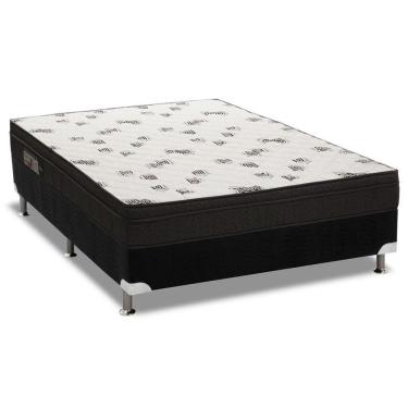 Imagem de Cama Box Casal: Colchão Espuma Ortobom D45 Light + Base Crc Suede Black(138X188)