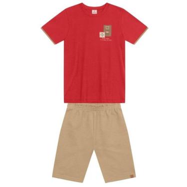 Imagem de Conjunto infantil menino texturizado Brandili, 10, Vermelho
