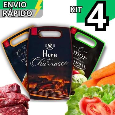 Imagem de Kit 4 Tábua de Corte Estampada Para Cortar Alimentos Carnes Legumes Ve
