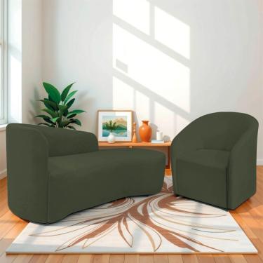 Imagem de Kit Sofá Curvo França 140cm Ld. E Poltrona Luiza Max Conforto, Elegância E Design Moderno Linho Verde