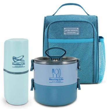 Imagem de Conjunto Bolsa Térmica Pote Marmita Porta Escova E Pasta De Dente Concept Azul