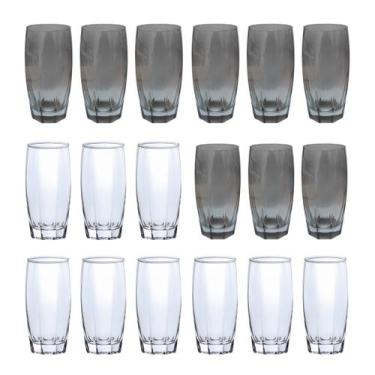 Imagem de Conj 18 Copos de Vidro 370ML 2Cores Transparente Cinza - PRATICASA, Fl