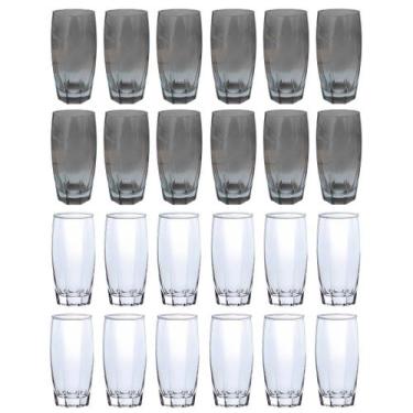 Imagem de Kit 24 Copos Vidro 370ml 12 Transparente e  12 Cinza - PRATICASA, Flor
