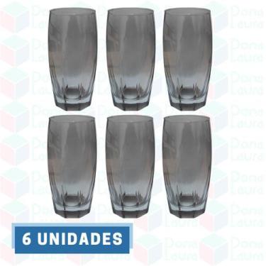 Imagem de 6 Copo de Vidro Cinza 370ML Suco Água Drinks Bebidas Buffet - PRATICAS