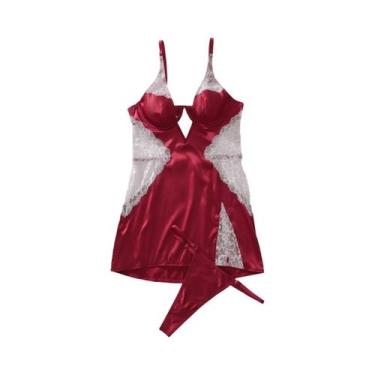 Imagem de Conjunto De Sutiã Feminino Com Renda E Patchwork, Camisola Francesa De