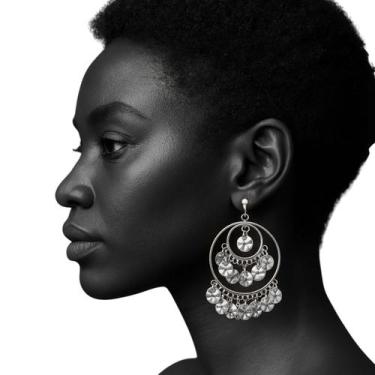 Imagem de Brinco de Pressão Grande Redondo Dourado ou Prateado Moedas - - anjo d