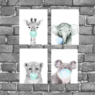 Imagem de Kit 4 Placas Decorativas Bubble Gum Azul 18x27cm