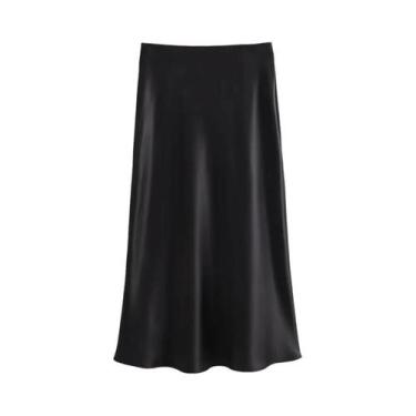 Imagem de Saia Feminina De Cetim De Seda De Cintura Alta Evasê Elegante E Modern