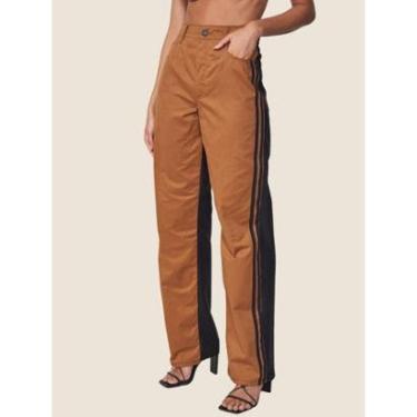 Imagem de Calça Feminina Wide Leg Bicolor com Faixa Lateral Colcci Cor:;Tamanho:44-Feminino