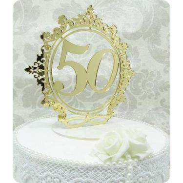 Imagem de Topo de Bolo 50 Anos Bodas de Ouro em Acrílico Espelhado - no-brand