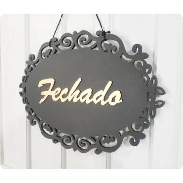 Imagem de Placa Aberto e Fechado em MDF Preto e Dourado - 30x22cm - no-brand