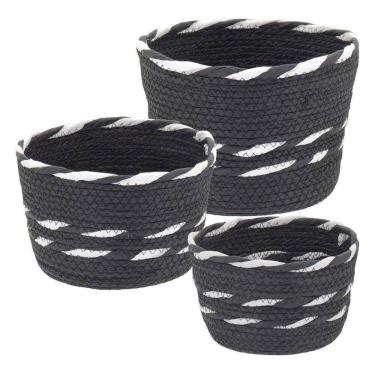 Imagem de Jogo 3 Cesta Decorativa Organizadora Multiuso Sawalli Fibra Preto