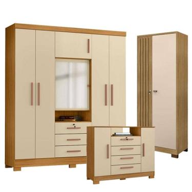 Imagem de Guarda Roupa Casal Imperial com Cômoda Madri e Armário Multiuso Versatile Carvalho Amer...
