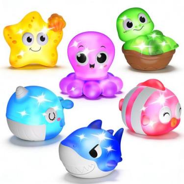 Imagem de Brinquedos de Banho iValea - Kit com 6 Animais Marinhos que Acendem pa