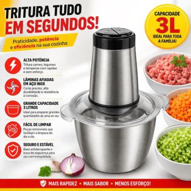 Imagem de Processador Triturador de Alimentos Elétrico 3L Inox 850W Moedor de Carne Legumes Profi...