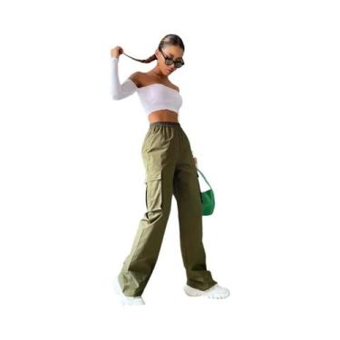 Imagem de Calças Cargo Baggy Rasgadas Y2K Femininas Com Cintura Elástica, Estilo