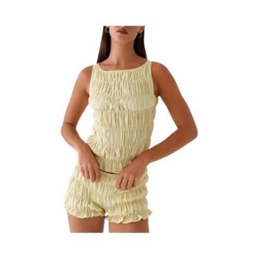 Imagem de Conjunto De Verão Feminino Com Top Sem Mangas E Calças Ruched Estilo P