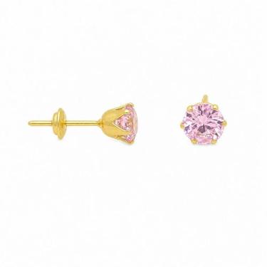Imagem de Brinco em Ouro 18K com Zircônia Redonda Rosa Claro - Par - Justino Rib