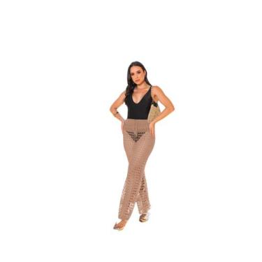 Imagem de Calça Saída De Praia Cintura Alta Tipo Arrastão R157 - Style, Bege, P