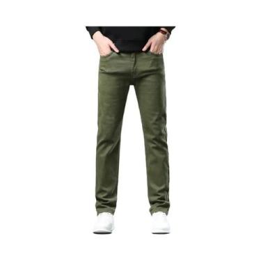 Imagem de Calças Jeans Masculinas De Algodão Stretch Confortáveis, Corte Reto, C